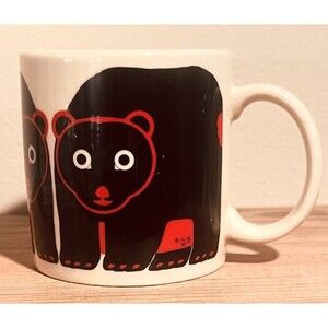 Vintage 1983 Taylor & Ng Minimals Black Bear Mug - Red Outline - Made In Japan